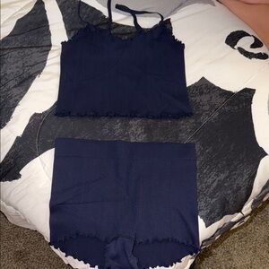 Aerie Deep Blue Ribbed Lounge Set